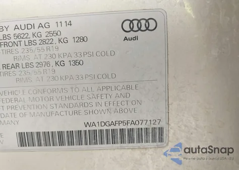 2015 Audi Q5 3.0T Premium Plus z USA, uszkodzony, nr VIN WA1DGAFP5FA077127